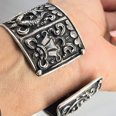 "The Auspicious 8" Sz Med - Lg Cuff Bracelet - Nepali Sterling .925