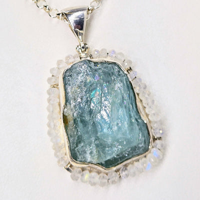 "Ice Blue" Pendant Necklace - Aquamarine, Moonstone, Sterling
