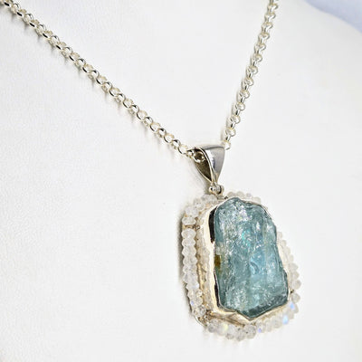 "Ice Blue" Pendant Necklace - Aquamarine, Moonstone, Sterling