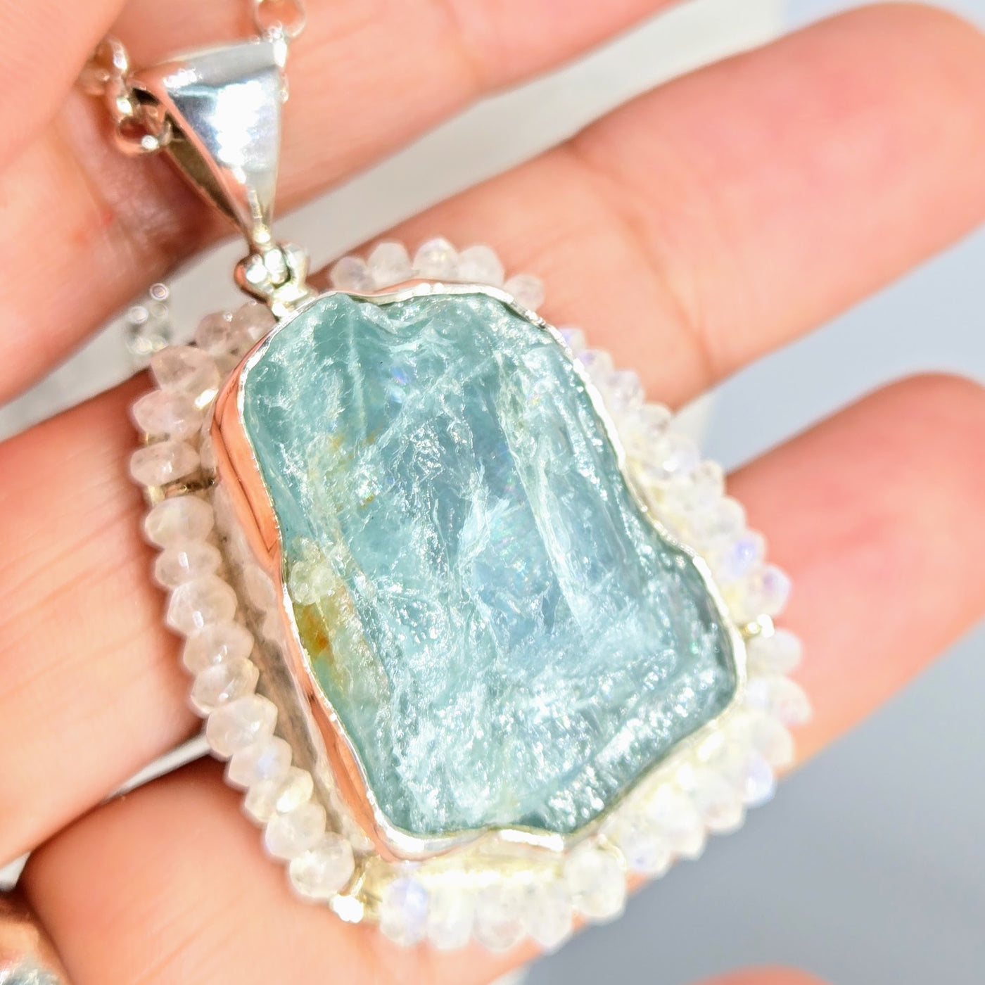 "Ice Blue" Pendant Necklace - Aquamarine, Moonstone, Sterling