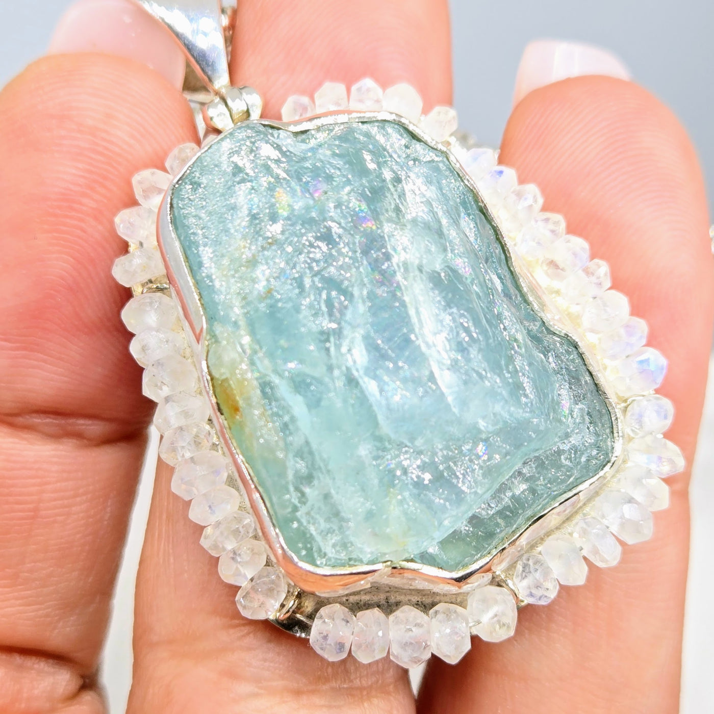 "Ice Blue" Pendant Necklace - Aquamarine, Moonstone, Sterling