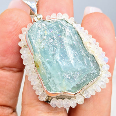 "Ice Blue" Pendant Necklace - Aquamarine, Moonstone, Sterling
