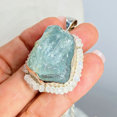 "Ice Blue" Pendant Necklace - Aquamarine, Moonstone, Sterling