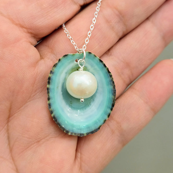 "Limpet Pool" 18" Pendant Necklace - Limpet Shell, Pearl, Sterling