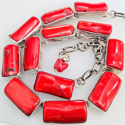 "Big Bamboo" 14" - 18" Necklace - Bamboo Coral, Sterling