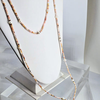 "Rosey Pink & Pearls!" 60" Convertible Necklace - Peruvian Pink Opal, Pearls, Sterling +Enhancer Clip