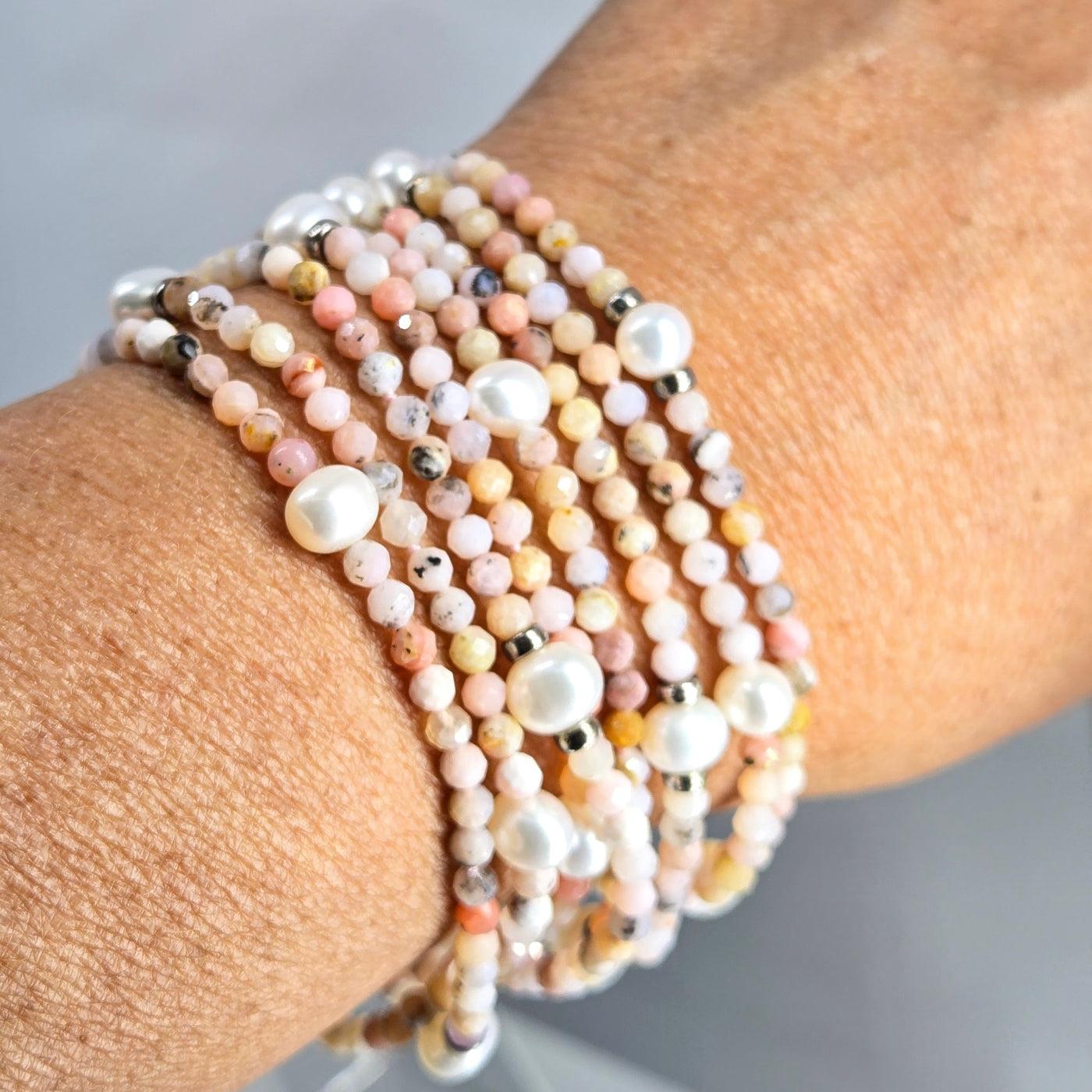 "Rosey Pink & Pearls!" 60" Convertible Necklace - Peruvian Pink Opal, Pearls, Sterling +Enhancer Clip