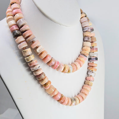"Rosey Pinks!" 36" Necklace - Peruvian Pink Opal, Rose Gold Sterling