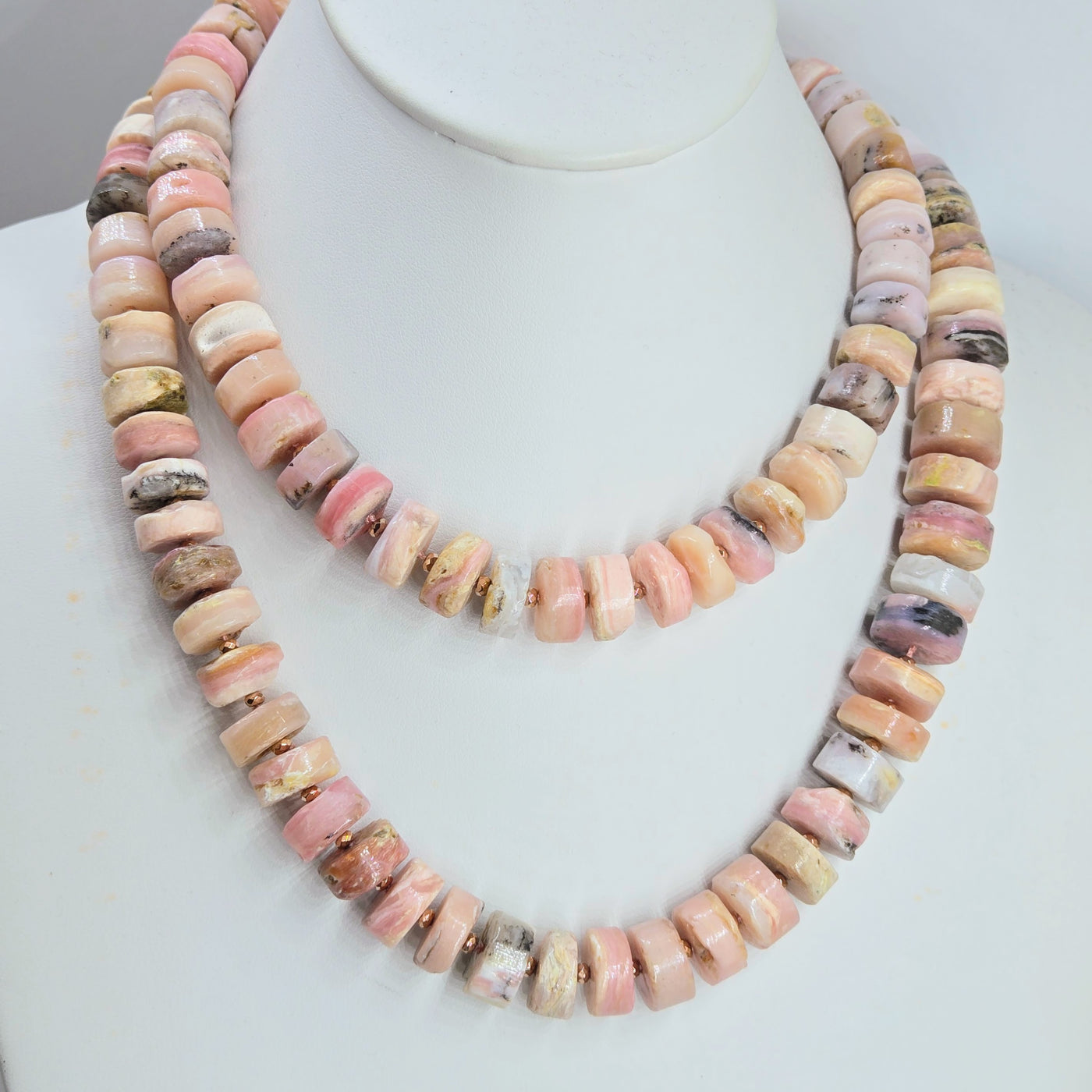 "Rosey Pinks!" 36" Necklace - Peruvian Pink Opal, Rose Gold Sterling