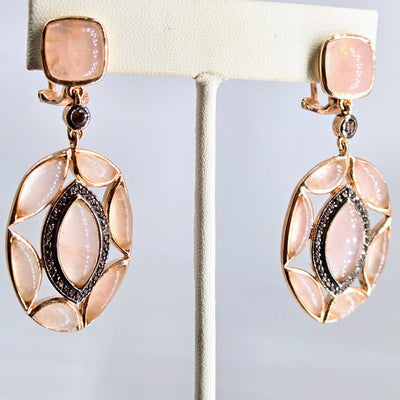 "Soft Flamingo" 2" Earrings - Rose Quartz, Topaz, Anti-tarnish Rose Gold Sterling