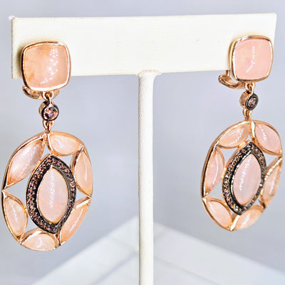 "Soft Flamingo" 2" Earrings - Rose Quartz, Topaz, Anti-tarnish Rose Gold Sterling