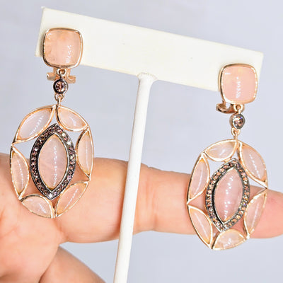 "Soft Flamingo" 2" Earrings - Rose Quartz, Topaz, Anti-tarnish Rose Gold Sterling