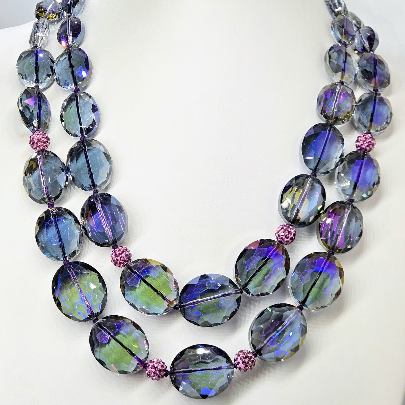 "Intoxicating Heliotrope" 20" - 22" Necklace - Swarovski Crystals, Silver-plate