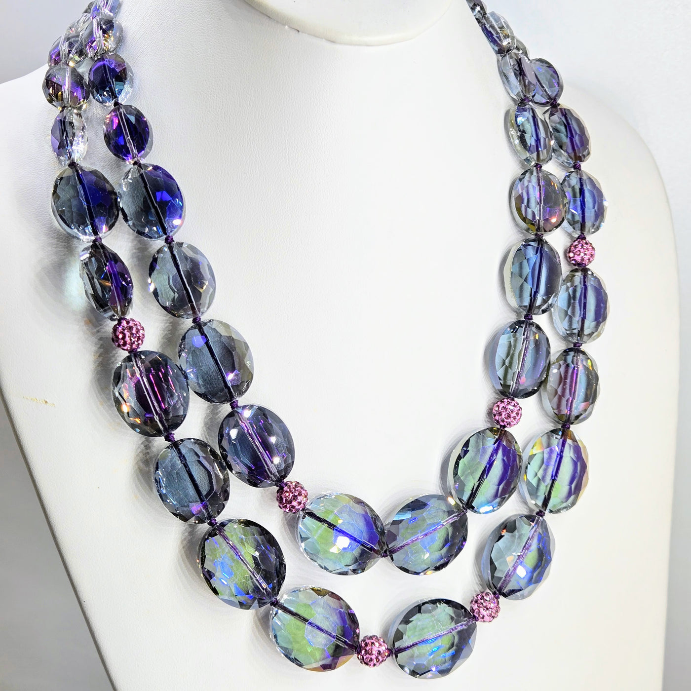 "Intoxicating Heliotrope" 20" - 22" Necklace - Swarovski Crystals, Silver-plate