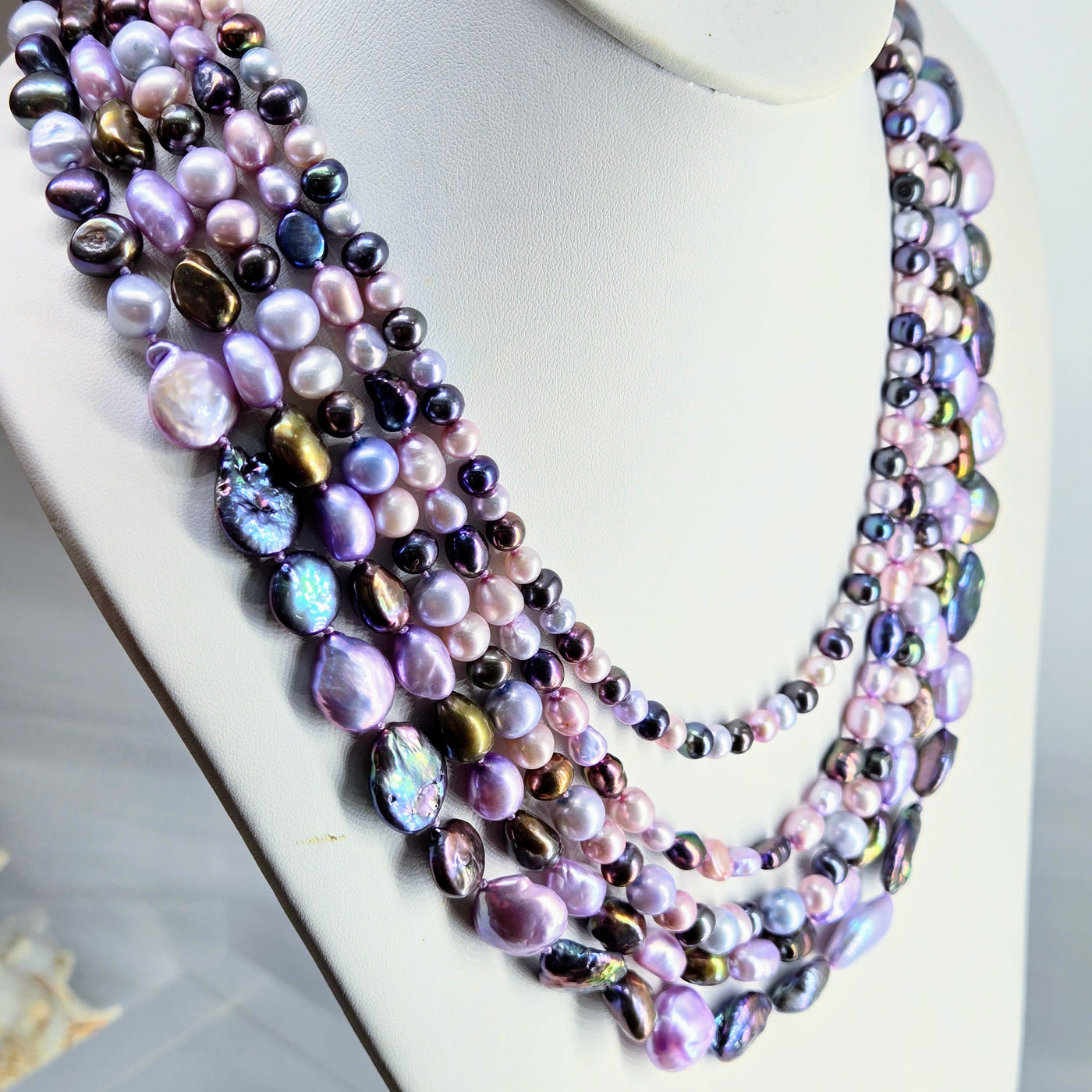 "Lovely Lavenders" 20" Necklace - Pearls, Sterling
