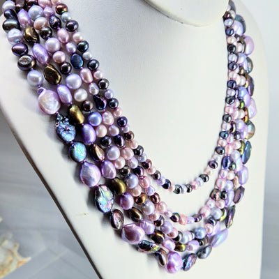 "Lovely Lavenders" 20" Necklace - Pearls, Sterling