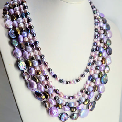 "Lovely Lavenders" 20" Necklace - Pearls, Sterling