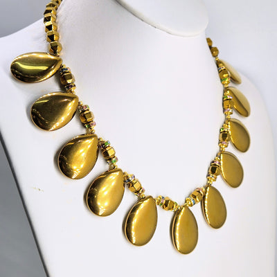 "Goldie" 18" - 20" Necklace - Gold Titanium Agate, Swarovski Crystals, 18k Gold Sterling