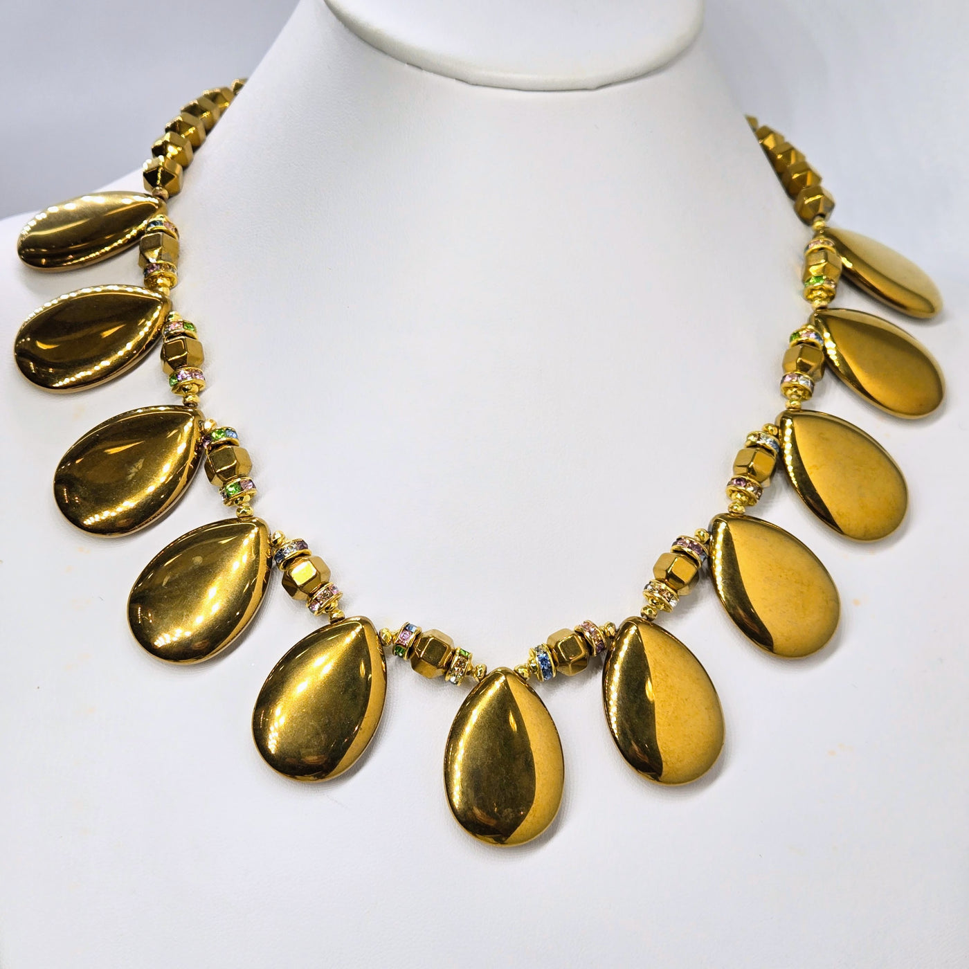 "Goldie" 18" - 20" Necklace - Gold Titanium Agate, Swarovski Crystals, 18k Gold Sterling