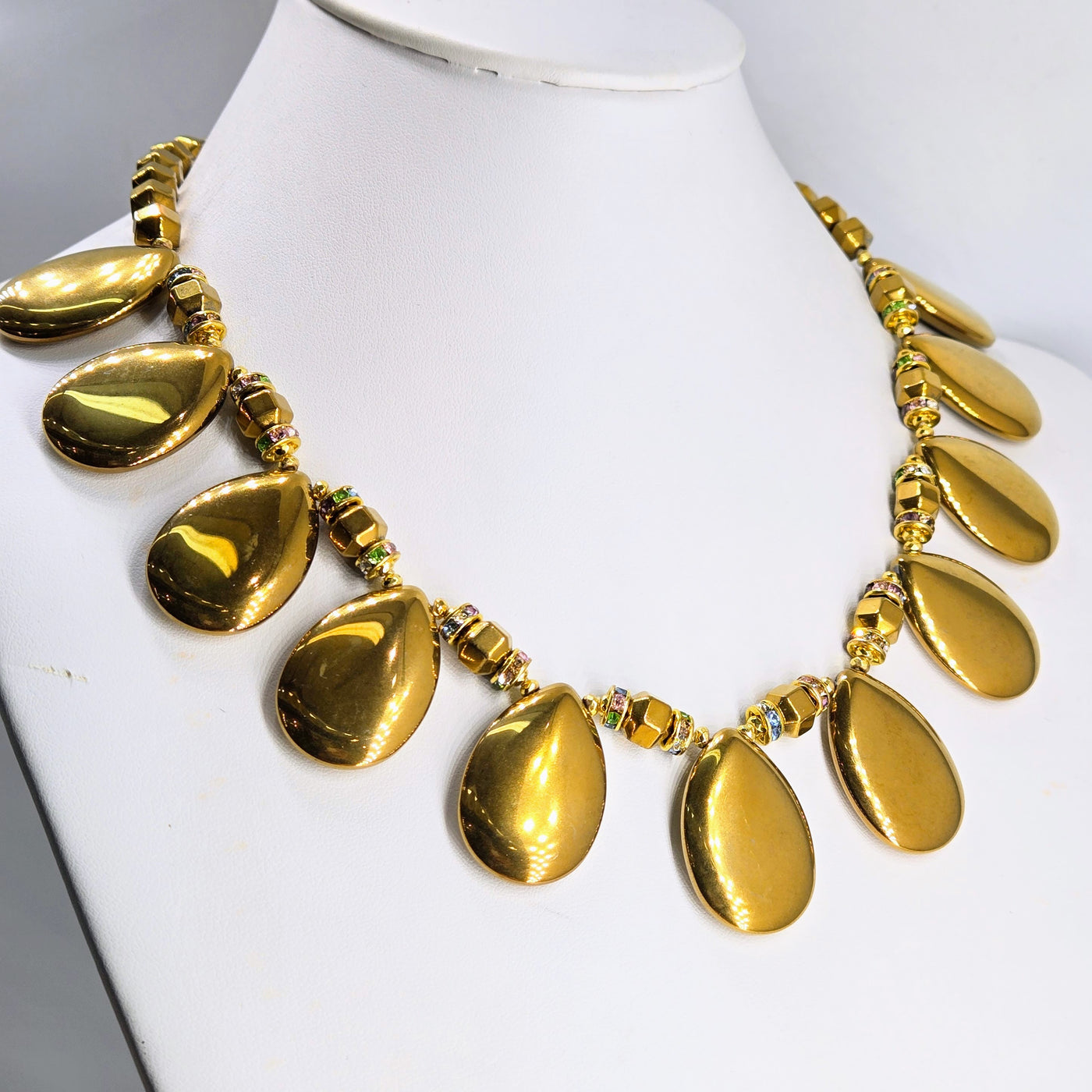 "Goldie" 18" - 20" Necklace - Gold Titanium Agate, Swarovski Crystals, 18k Gold Sterling