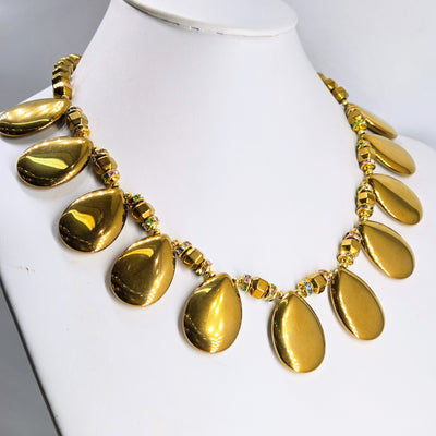 "Goldie" 18" - 20" Necklace - Gold Titanium Agate, Swarovski Crystals, 18k Gold Sterling
