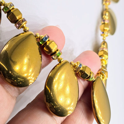"Goldie" 18" - 20" Necklace - Gold Titanium Agate, Swarovski Crystals, 18k Gold Sterling