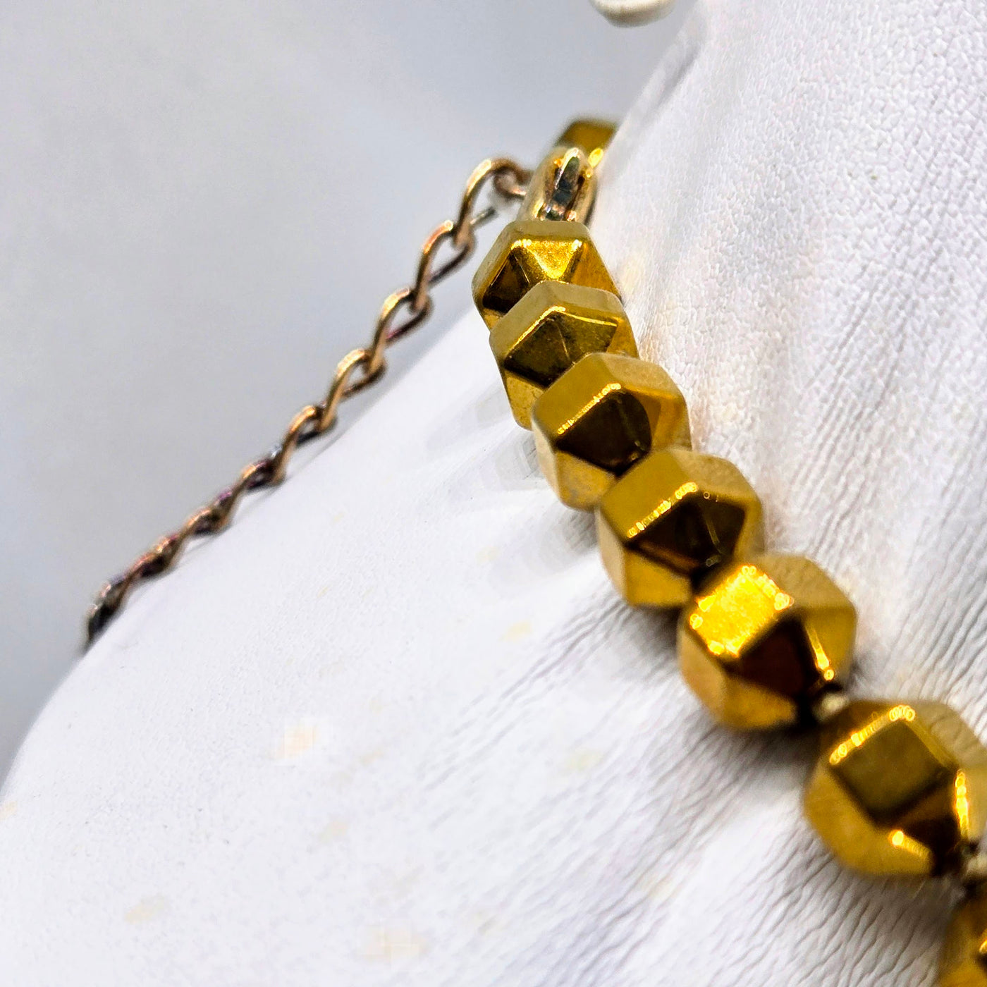 "Goldie" 18" - 20" Necklace - Gold Titanium Agate, Swarovski Crystals, 18k Gold Sterling
