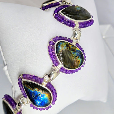 "Mystic Flash" 7" - 8" Bracelet - Labradorite, Amethyst, Sterling