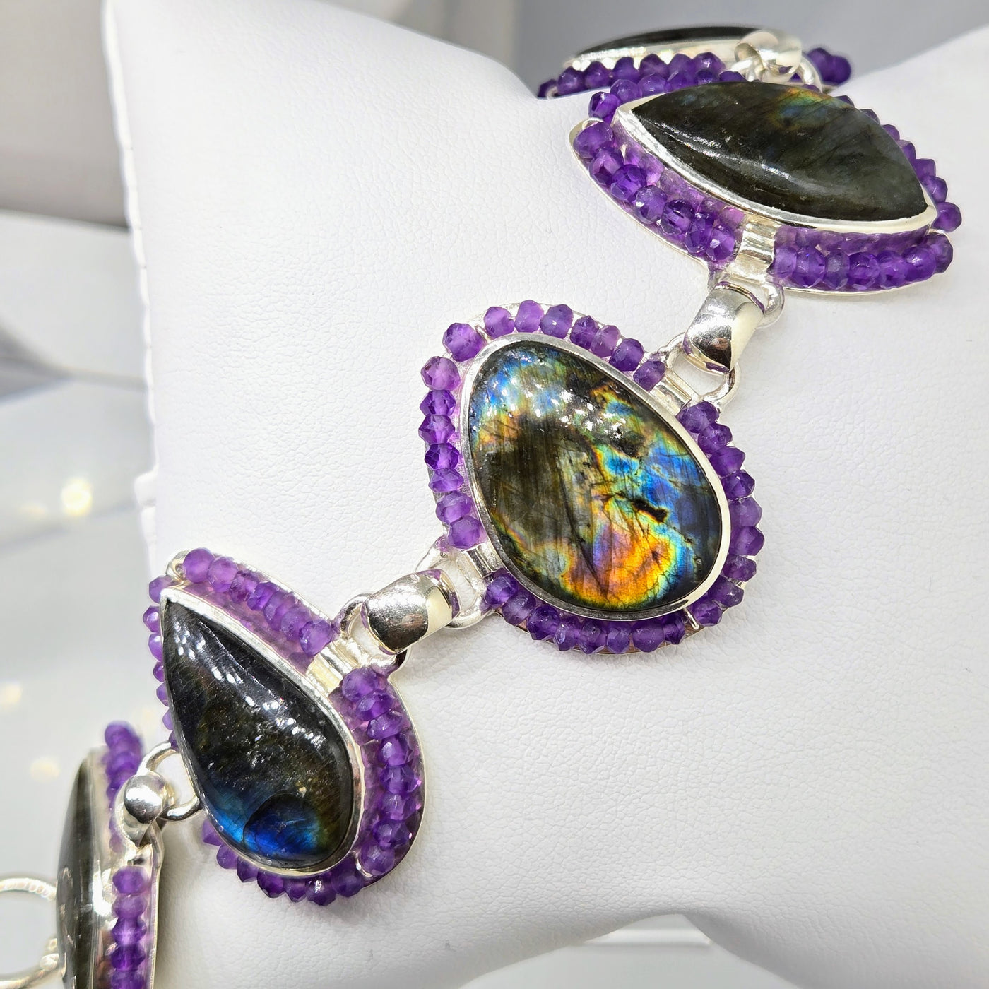 "Mystic Flash" 7" - 8" Bracelet - Labradorite, Amethyst, Sterling