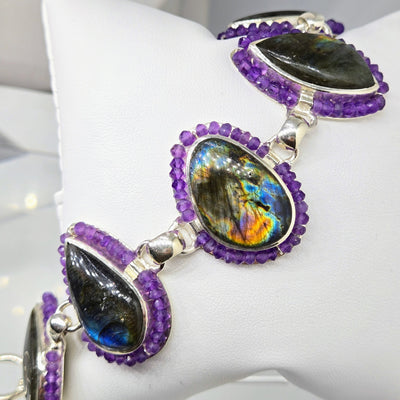 "Mystic Flash" 7" - 8" Bracelet - Labradorite, Amethyst, Sterling