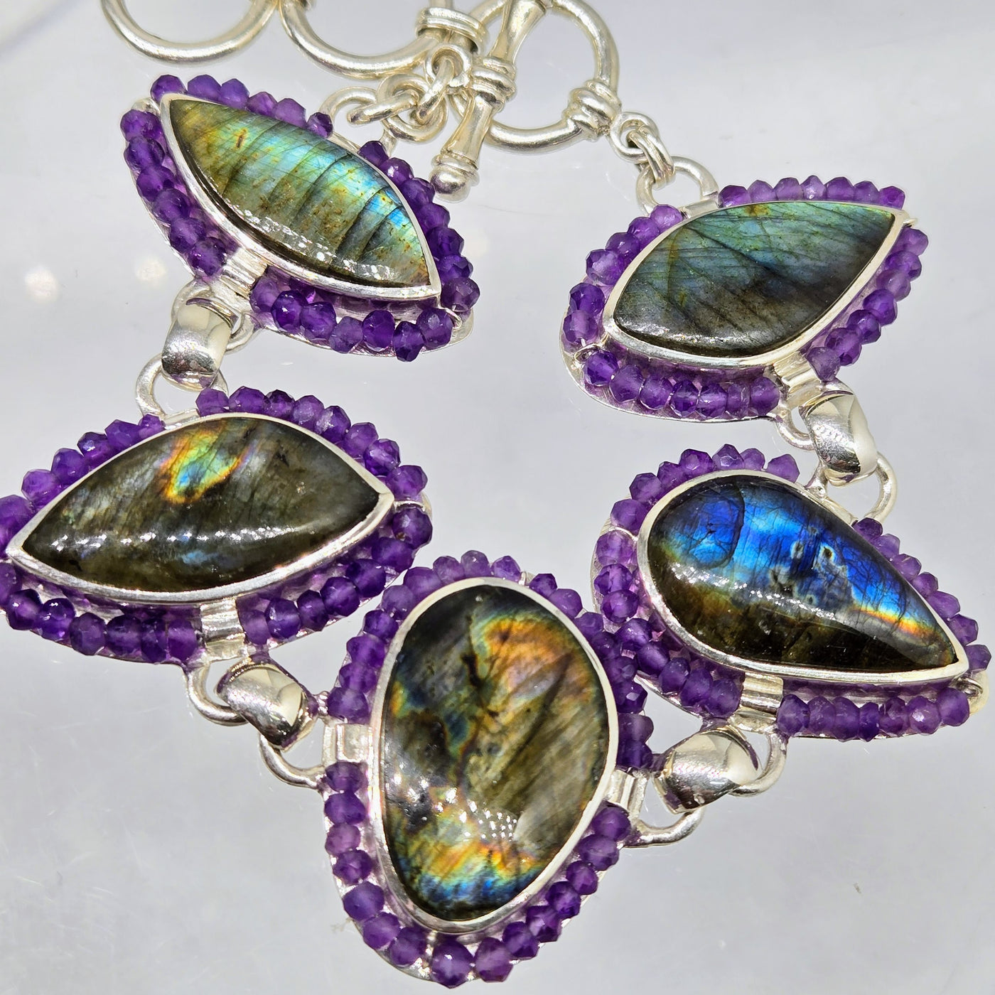 "Mystic Flash" 7" - 8" Bracelet - Labradorite, Amethyst, Sterling