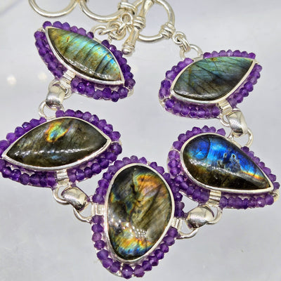 "Mystic Flash" 7" - 8" Bracelet - Labradorite, Amethyst, Sterling