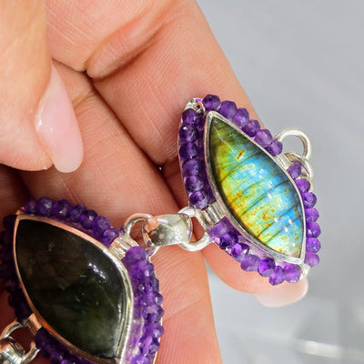 "Mystic Flash" 7" - 8" Bracelet - Labradorite, Amethyst, Sterling