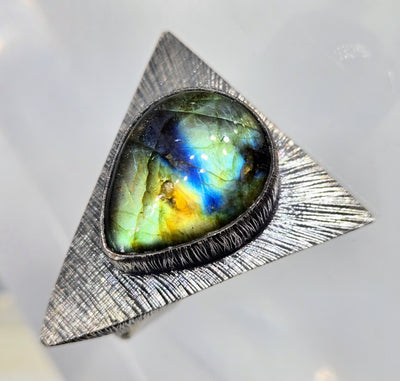 "Point Of Mystical" Sz 9.5 Ring - Labradorite, Oxidized Sterling