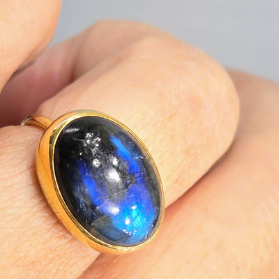 "Blue Danube" Sz 7 Ring - Labradorite, 18k Gold Sterling