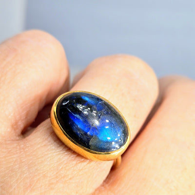 "Blue Danube" Sz 7 Ring - Labradorite, 18k Gold Sterling