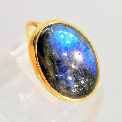 "Blue Danube" Sz 7 Ring - Labradorite, 18k Gold Sterling