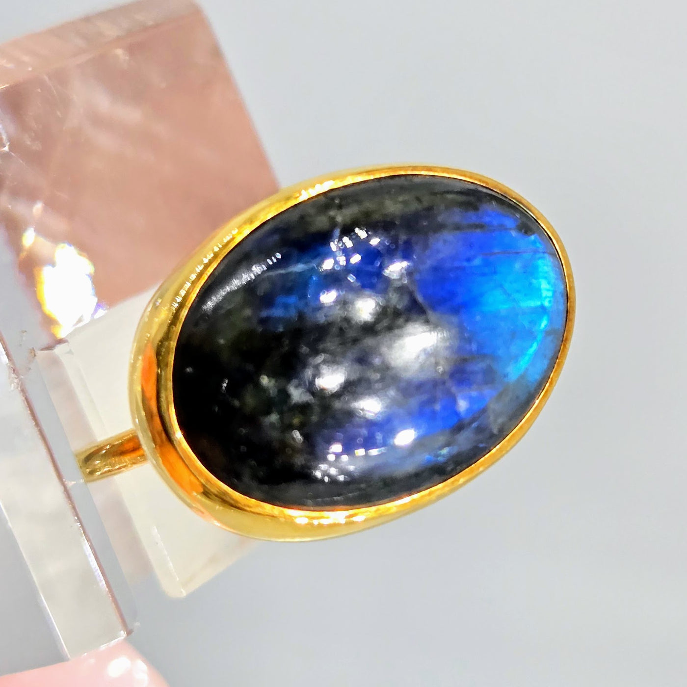 "Blue Danube" Sz 7 Ring - Labradorite, 18k Gold Sterling