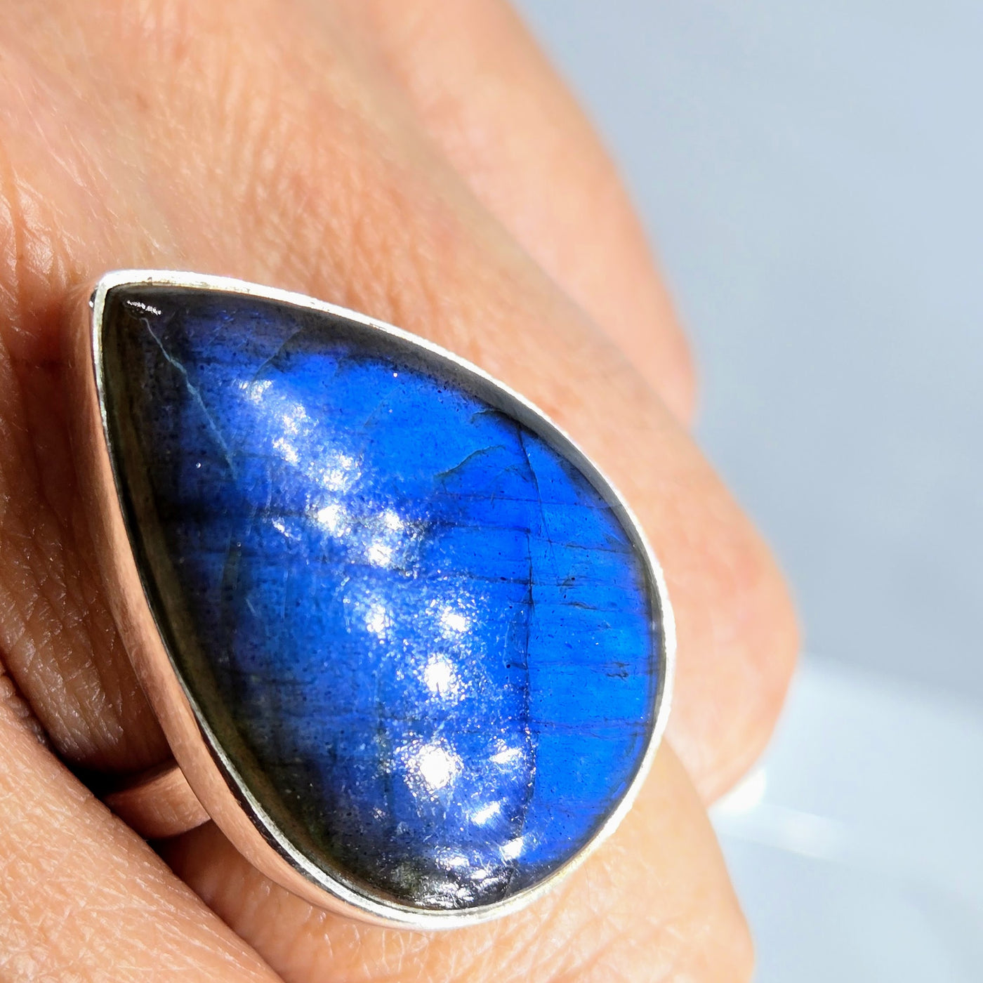 "Old Blue" Adjustable Sz Ring - Labradorite, Sterling