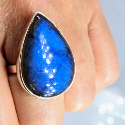 "Old Blue" Adjustable Sz Ring - Labradorite, Sterling
