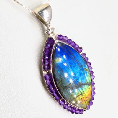"Mystic Flash-tastic" Pendant Necklace - Labradorite, Amethyst, Sterling