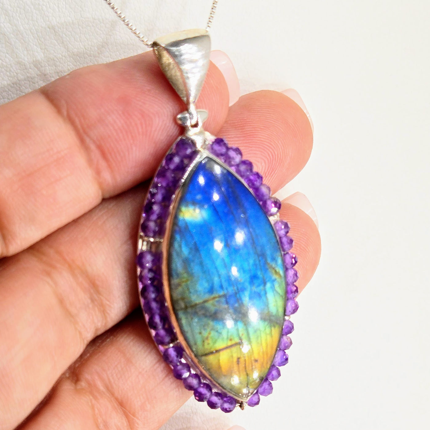 "Mystic Flash-tastic" Pendant Necklace - Labradorite, Amethyst, Sterling