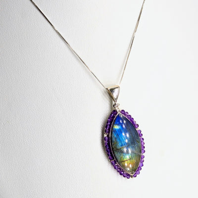 "Mystic Flash-tastic" Pendant Necklace - Labradorite, Amethyst, Sterling