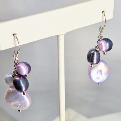 "Lovely Lavenders" 2" Earrings - Pearls, Sterling