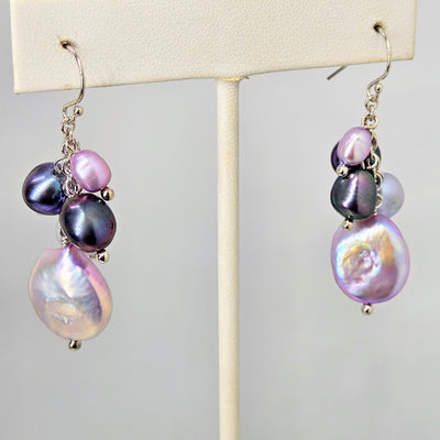 "Lovely Lavenders" 2" Earrings - Pearls, Sterling