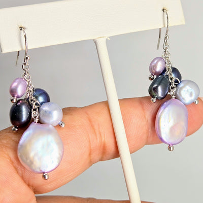 "Lovely Lavenders" 2" Earrings - Pearls, Sterling