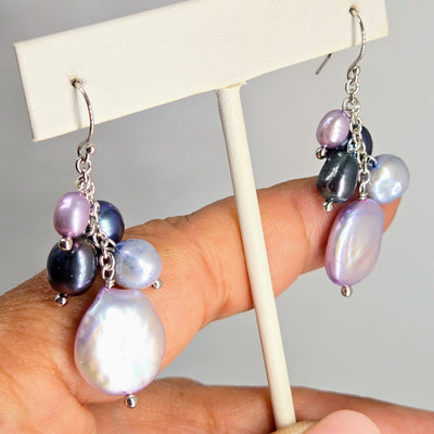 "Lovely Lavenders" 2" Earrings - Pearls, Sterling