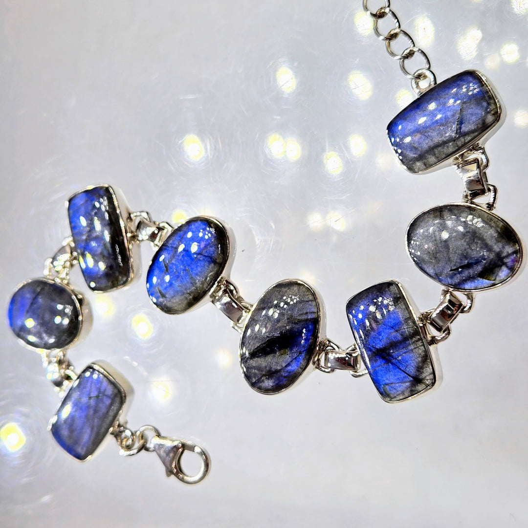 "Blue Flash" 6.25" - 7.5" Bracelet - Labradorite, Sterling