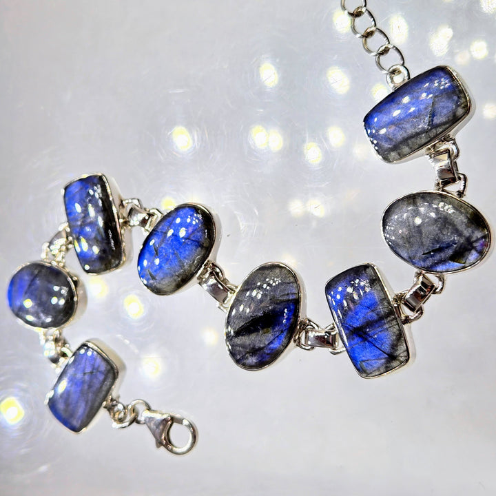 "Blue Flash" 6.25" - 7.5" Bracelet - Labradorite, Sterling