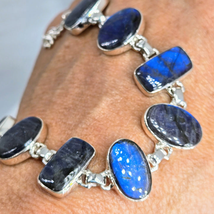 "Blue Flash" 6.25" - 7.5" Bracelet - Labradorite, Sterling